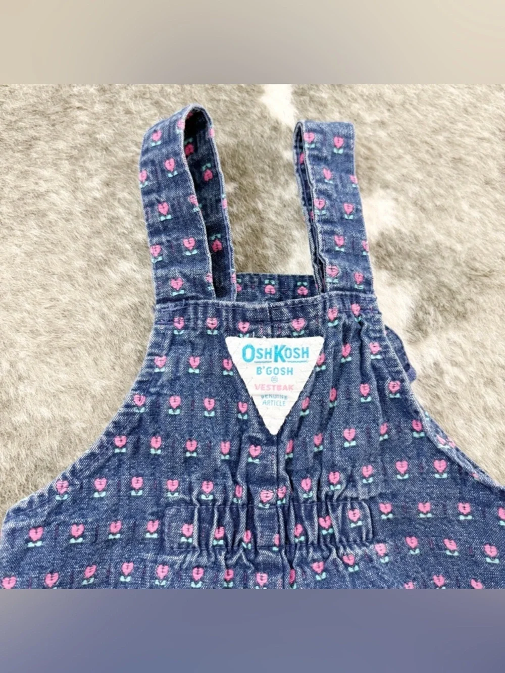 Vintage Union Made OshKosh B'gosh Pink Floral Blue Denim Overalls 12M